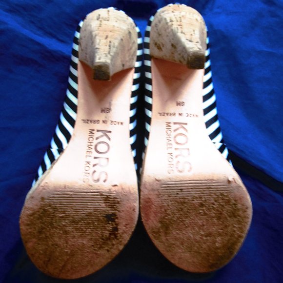 PAIR of MICHAEL KORS BLACK STRIPE FABRIC HIGH HEEL SHOE - Picture 6 of 10